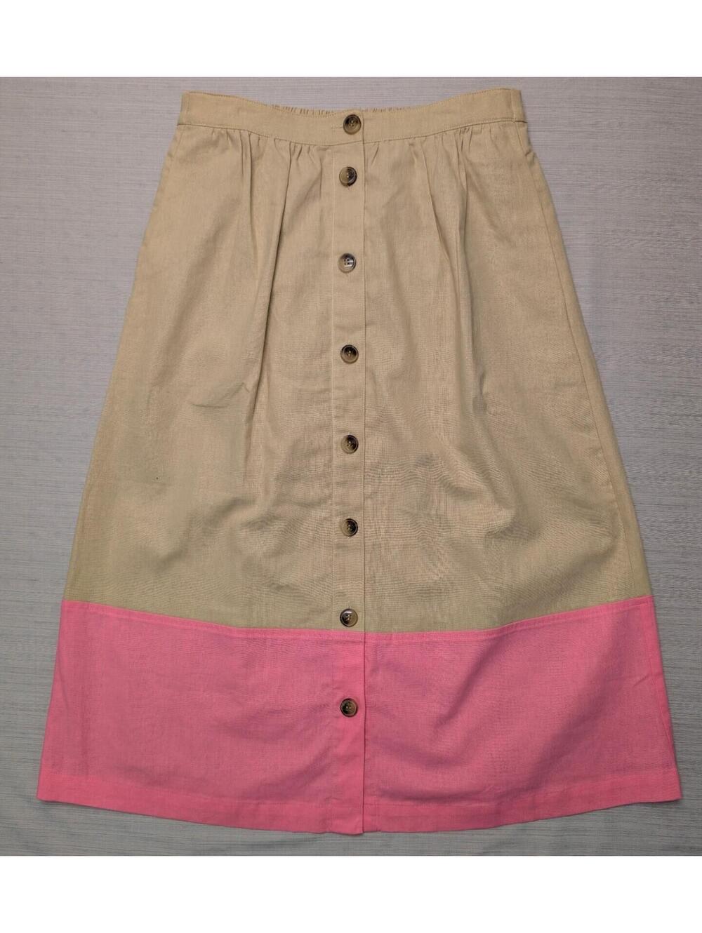 J. Crew Colorblock Linen Cotton Midi Skirt With Pockets XS